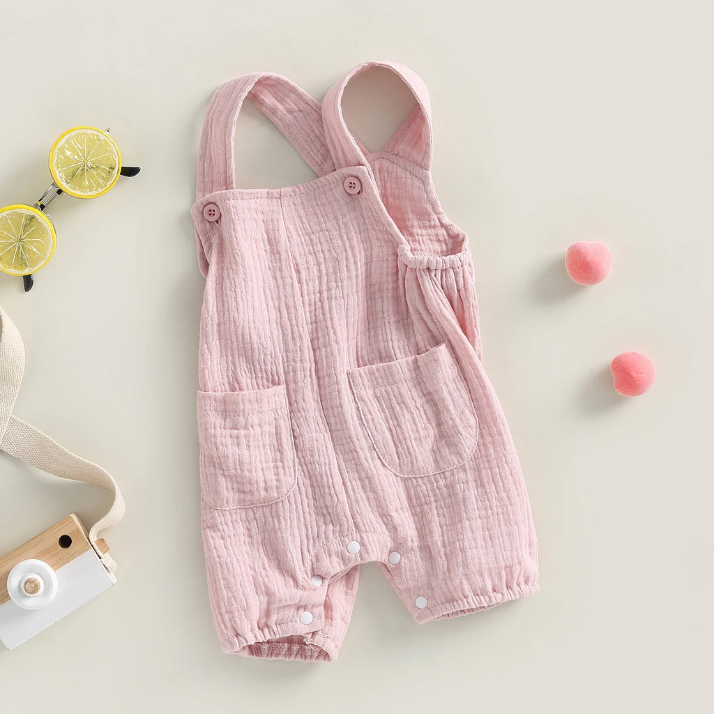 Newborn Infant Baby Boys Girls Suspenders Rompers Jumpsuits Overalls Cotton Linen Muslin Sleeveless Toddler Baby Summer Clothing
