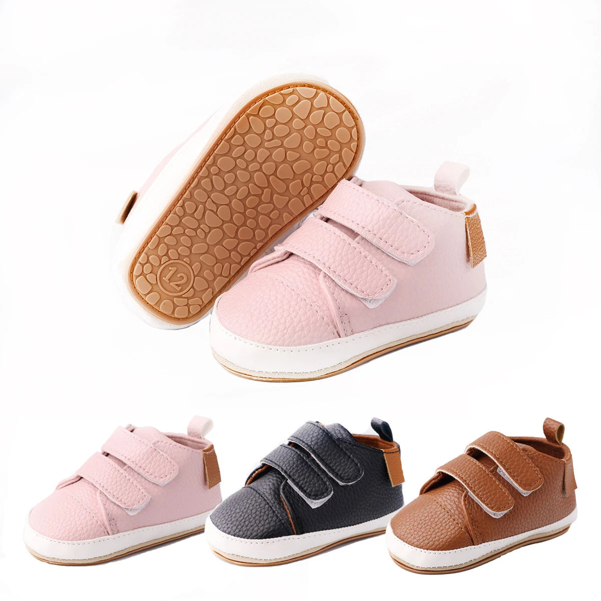 Zapatos de bebé, zapatos de bebé de primavera y otoño de 0 a 1 año, zapatos de bebé con doble velcro, suela blanda casual antideslizante, zapatos de bebé de caña baja
