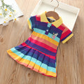 Mädchen Sommer Mode süßes Kurzarm Cartoon Hasen besticktes Regenbogenstreifen Baby Mädchen Prinzessinnenkleid