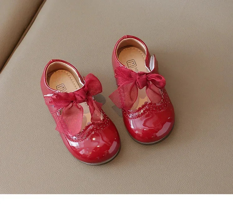 Baby Girl Leather Shoes Spring Autumn New Fashion Soft Comfortable Candy Color Princess Kids Dress Flats Ribbon Bow-knot Sweet
