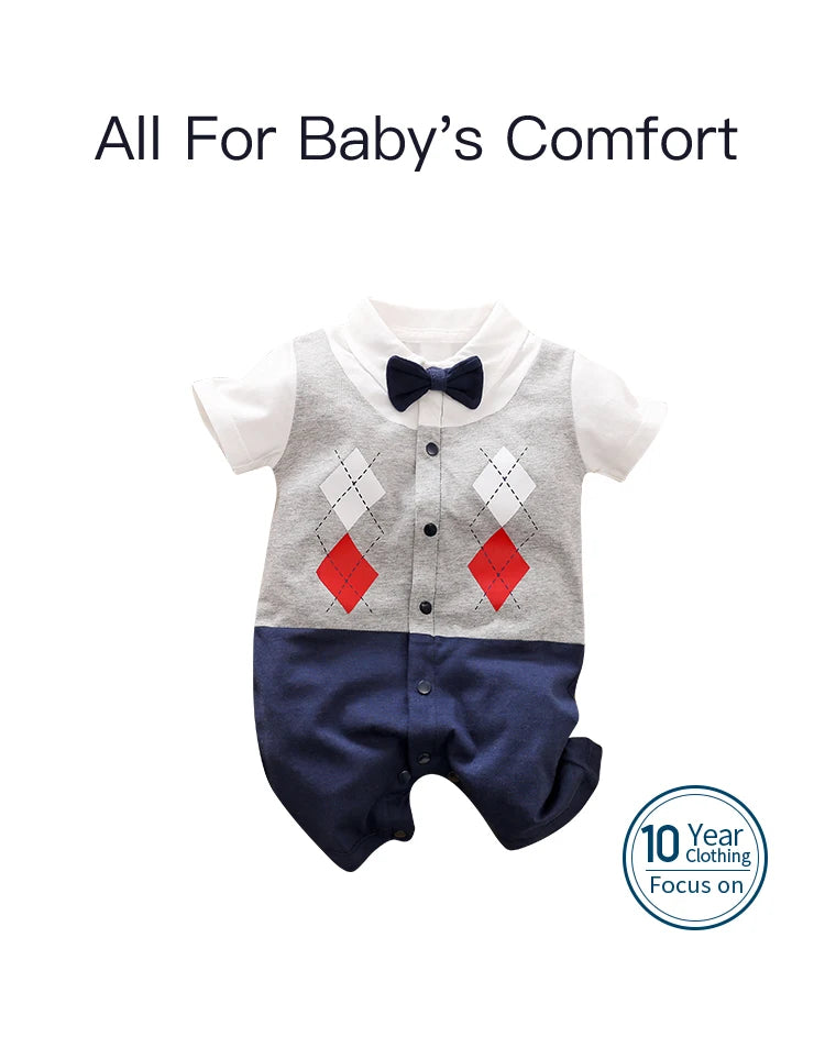 0-18 Baby-Bodysuit Gentleman Style Elegant Formell Baumwolle Bequem Weich Jungen Und Mädchen Sommer Kurzarm Neugeborenenkleidung