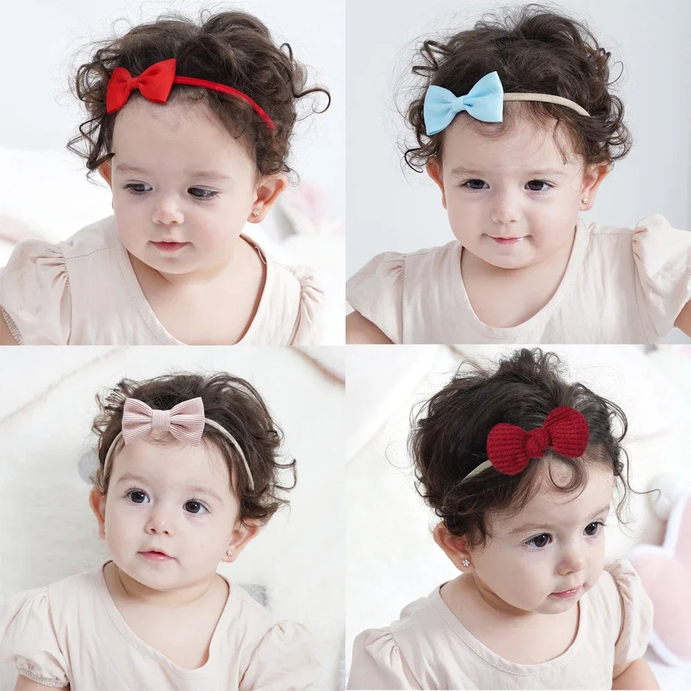 5Pcs/Set Elastic Baby Headband Solid Corduroy Ribbon Bow Headscarf Hairband Newborn Cute Knitted Headband Babe Hair Accessories