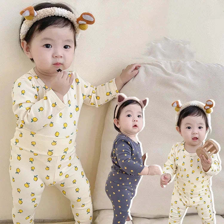 Conjuntos de pantalones cálidos de algodón de cintura alta + blusa de manga larga con cuello redondo, trajes de ropa interior para bebés, niños y niñas, pijamas nuevos y lindos de 0 a 3 años