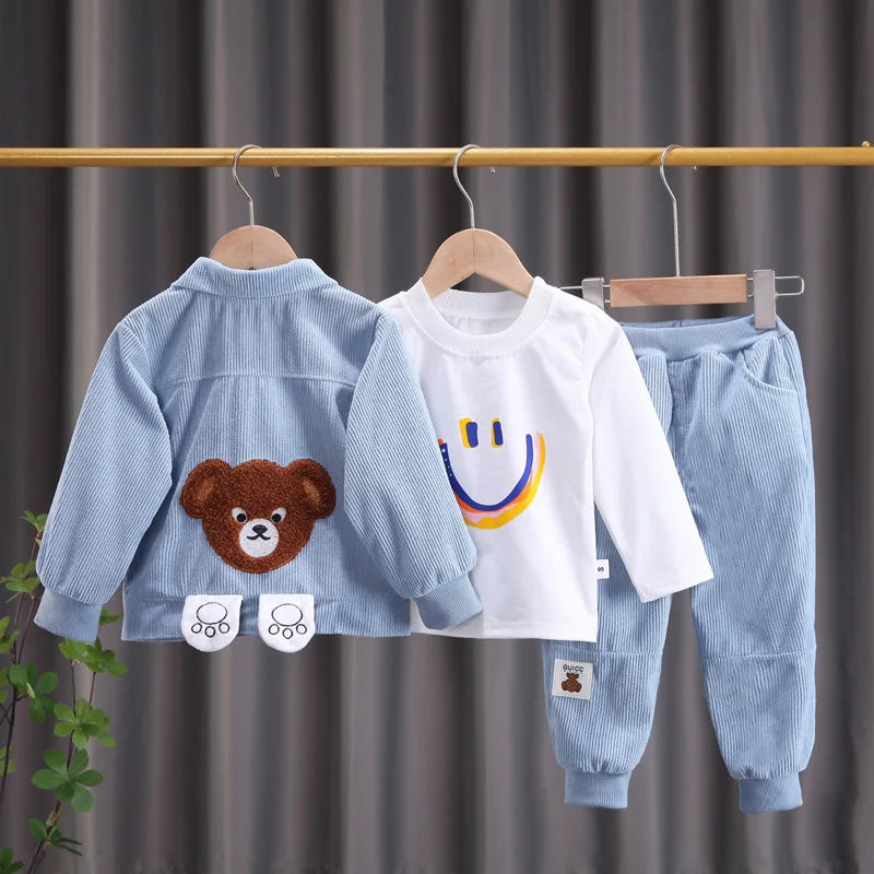 Conjunto de ropa para bebés y niñas pequeñas, primavera, otoño, pana, dibujos animados, conjuntos de ropa para niños, chaquetas con capucha y pantalones, traje para niños de 0 a 5 años