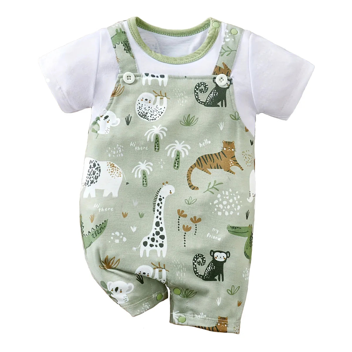 IURNXB Bezaubernder Strampler mit Zootier-Print für Jungen, Neugeborene, Baby, Faux-Zweiteiler, Body mit kurzen Ärmeln, Freizeitkleidung