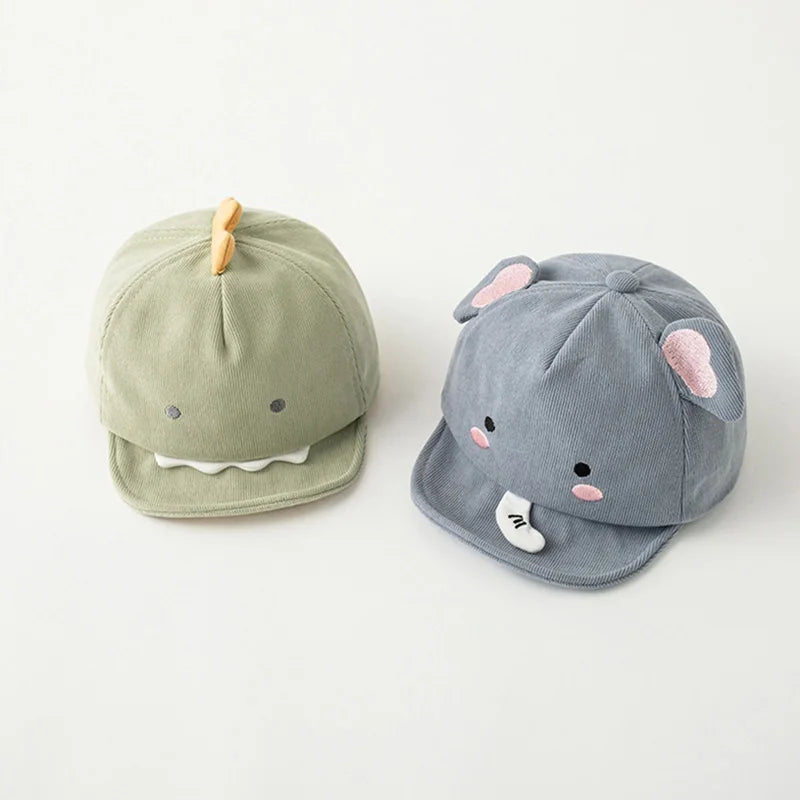Cute Animal Baby Baseball Hat Cartoon Dinosaur Rabbit Infant Peaked Cap Solid Color Kawaii Soft Brim Kids Sun Hats