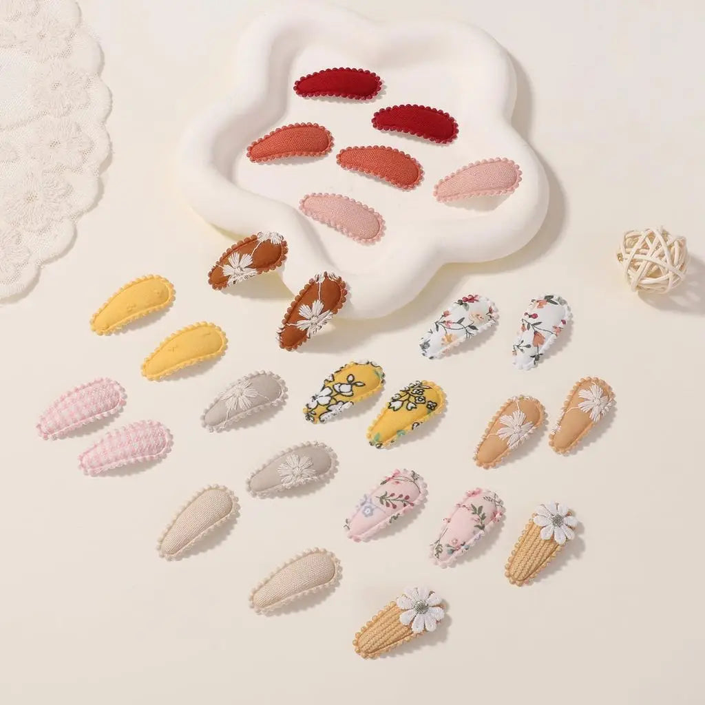 50 horquillas BB estampadas de color aleatorio, accesorios para el cabello, pasador de lona hecho a mano con flores, pinzas dulces para niñas, tocado
