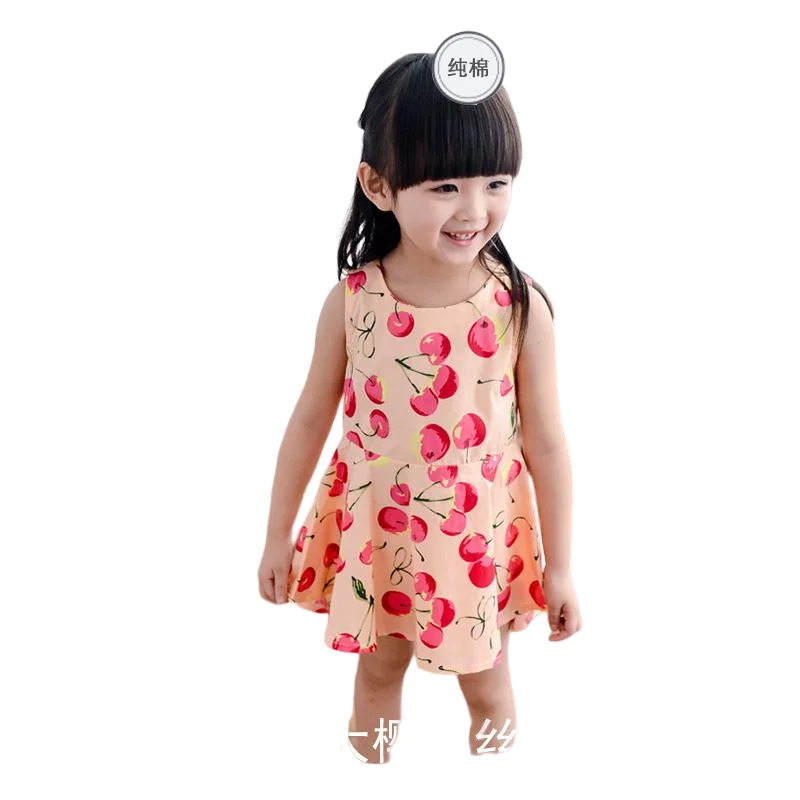 2025 Summer Girls Print Binding Rope Dress For 1-6Years Kids Cotton Sleeveless Sundress Baby Beach Above Knee Mini Casual Dress