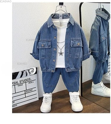 Boys Denim Set 2 Piece Clothes Kids Trendy Cotton Jacket Pants Suits Outfit Casual Wear Children Clothing Spring Autumn Costume