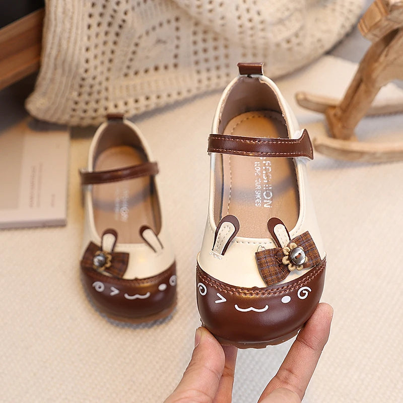 Baby Girls Leather Shoes with Cartoon Ornament 2026 New Spring Toddler Ballet Flats Soft Sole Trendy Kawaii Style Party Dress Up