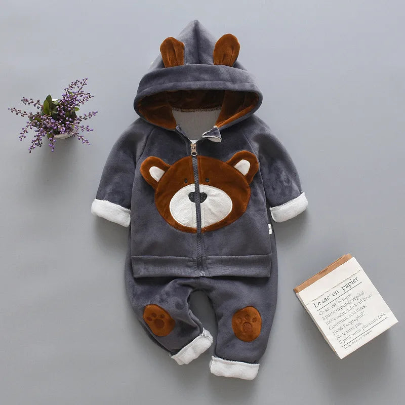 Conjuntos de ropa para niños, moda infantil, camiseta con oso de dibujos animados, chaleco, abrigo y pantalón, traje de 2 piezas, conjuntos deportivos para niños de 1 a 4 años