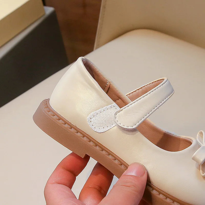2-18 Years Old Children Leather Shoes Beige Soft Bottom Bow Girls Princess Shoes Spring Autumn Non-slip Kid Baby Single Shoes