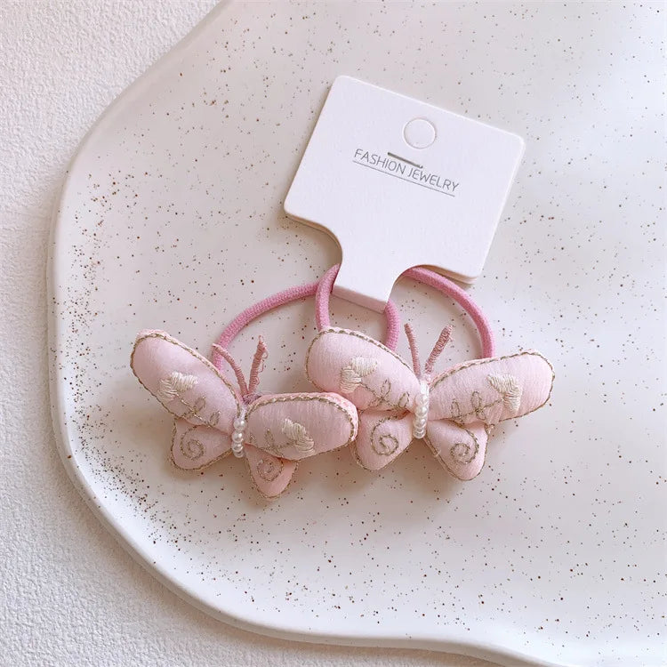 Pink Padded Fabric Cartoon Fruit Hair Clips Hair Ties for Girls Sweet Elastic Ponytail Holders Cute No Damage Hair Accessories