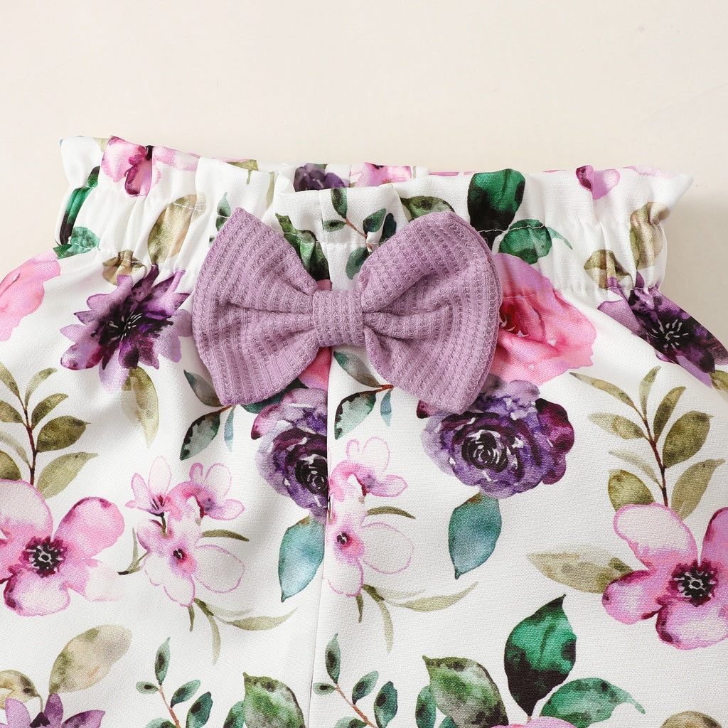 Conjunto de ropa de niña de 1 a 5 años, manga larga, top de color sólido + pantalones florales, conjunto de ropa de moda de primavera y otoño para niña pequeña