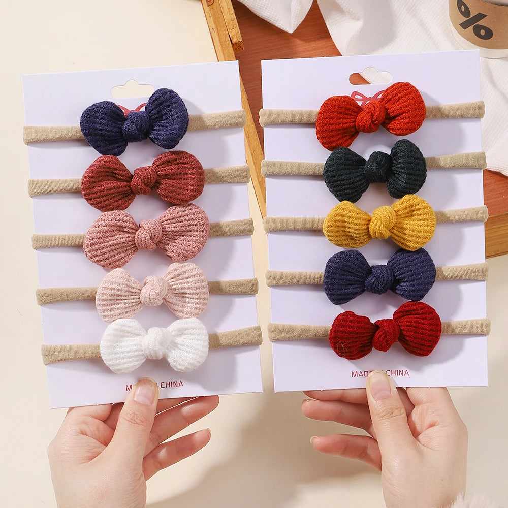5Pcs/Set Elastic Baby Headband Solid Corduroy Ribbon Bow Headscarf Hairband Newborn Cute Knitted Headband Babe Hair Accessories