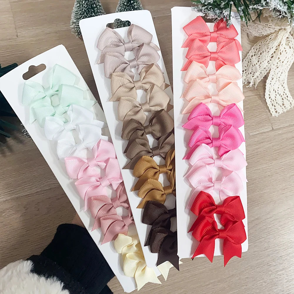 10 Stück/Set einfarbige Kinderhaarschleifen Haarklammern für Baby Mädchen handgefertigte Bandschleifen Haarnadeln Haarspangen Neujahr Haaraccessoires