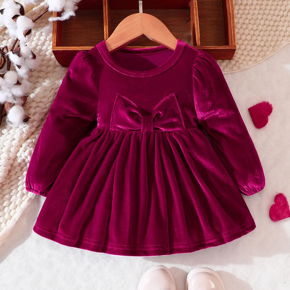 Prowow Baby Velvet Dresses New Year Long Sleeve Front Bow Purple Dress For Newborns Toddler Girls Christmas Costume 2026