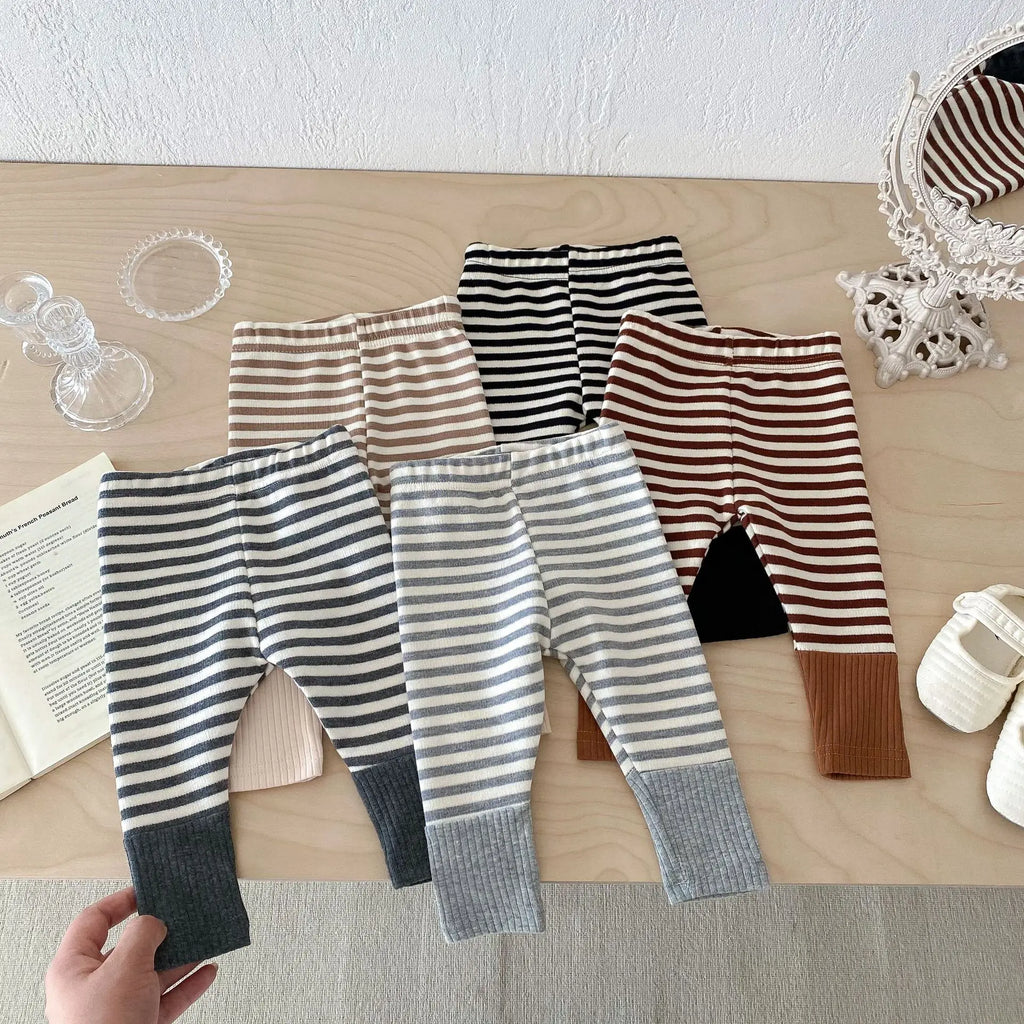 Autumn Newborn Infant Baby Boy Girls Candy Color Leggings Splice Striped Pants Fashion Baby Clothing