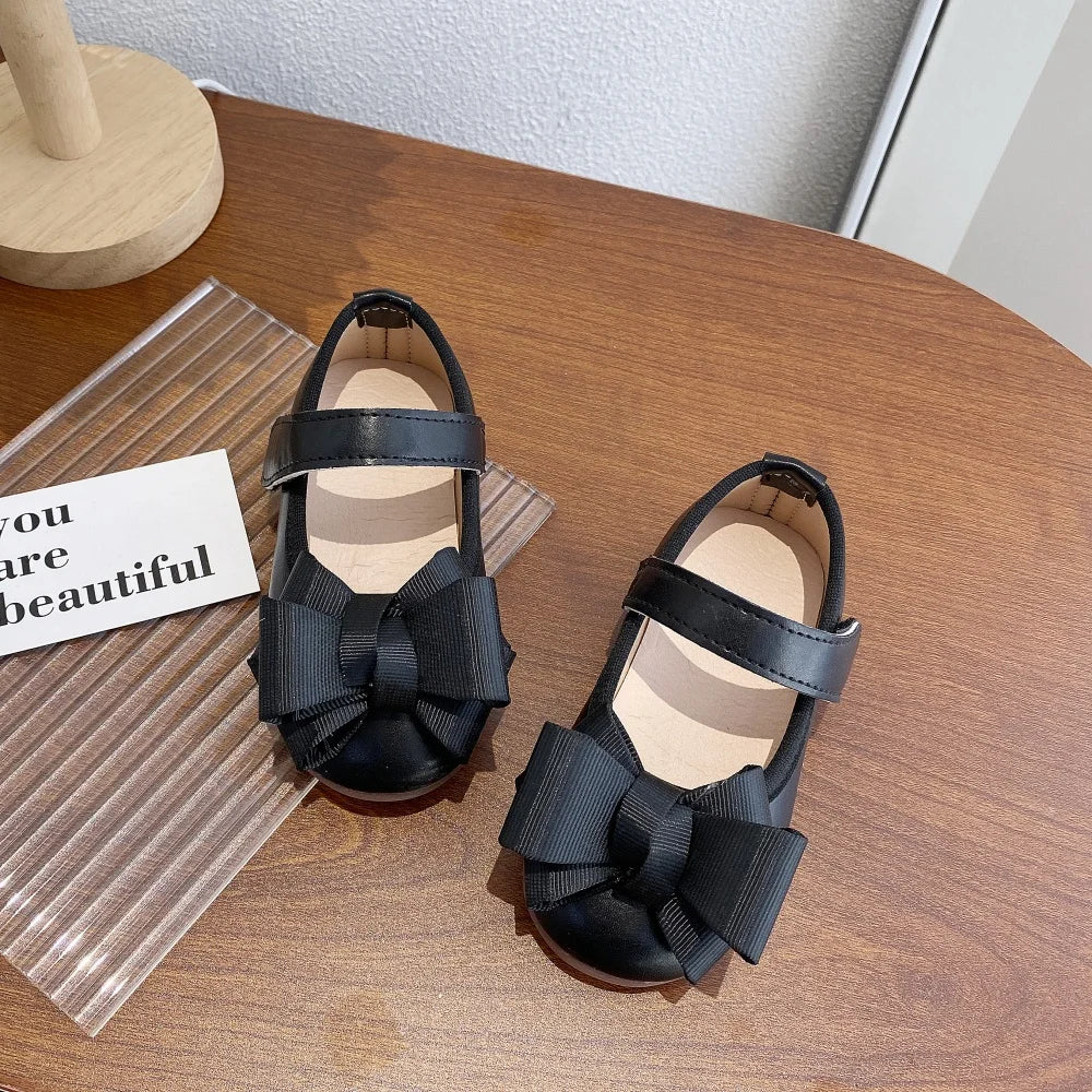 Baby Girls Leather Shoes 2025 New Autumn Toddler Ballet Flats with Cute Bow Non-slip Elegant Princess First Walker Party Shoes