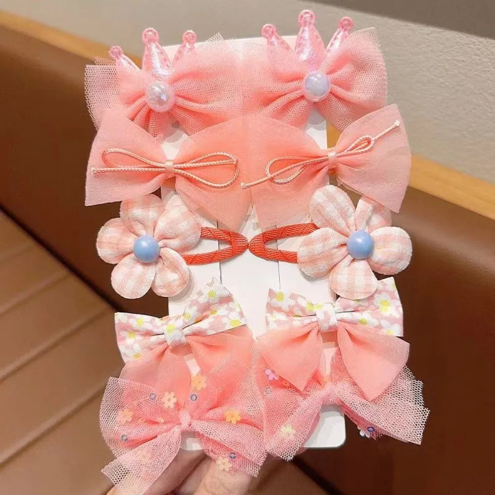 10 Stück süße rosa Haarspangen sind niedlich und vielseitig, Kronen- und Schleifen-Haarspangen, Baby-Haarschmuck-Set für Kinder