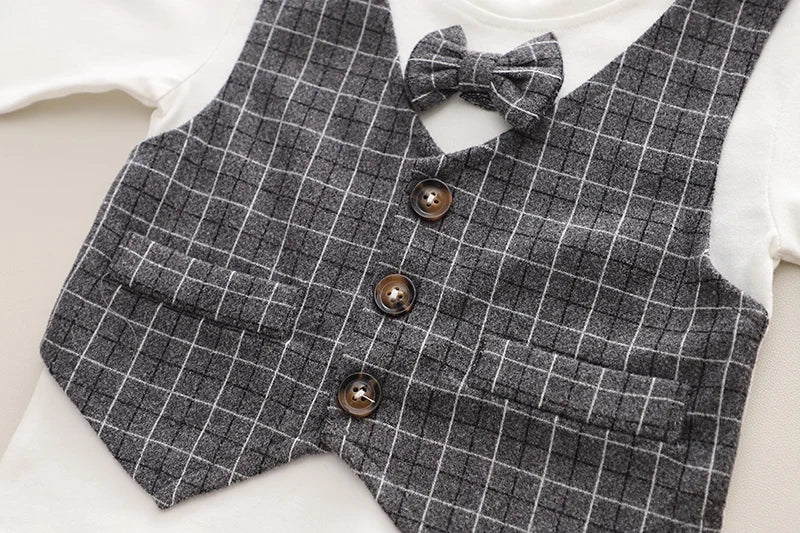 Children Clothing Spring Autumn Baby Boys Wear Infant Lapel Plaid T-Shirt Pants 3pcs/sets Toddler Casual Suit 0-5 Years