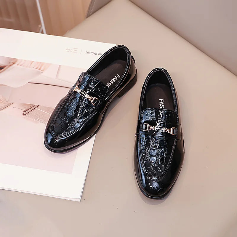 Children Leather Shoes Boys Formal Shoes Black Classic Point Toes Soft Bottom 2025 Spring Autumn British Style Kids Flat Shoes