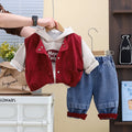 Jungen 3-teiliges Bekleidungsset Weste Hoodie Hose Herbst Frühling Neuer Stil Kinderkleidung Dreiteiliges Outfit für Kinder