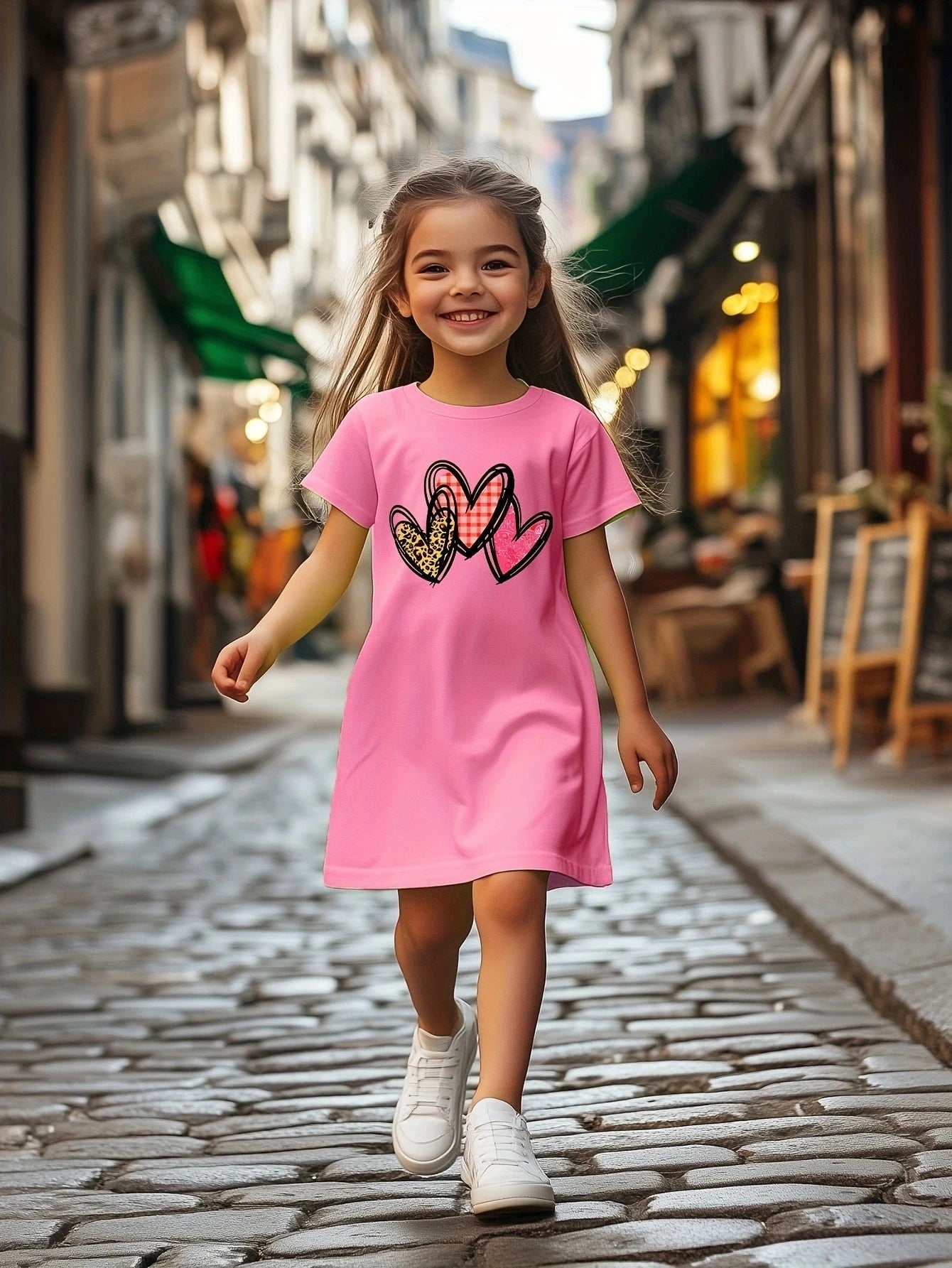 Cute summer fashion love print girl casual jumpsuit soft, breathable and elastic polyester fiber blend dress