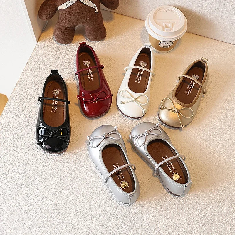 Girl Leather Shoes Simple Bowknot Princess Versatile Children's Flats Fashion Spring Autumn Kids Causal Ballet Loafers Trend New