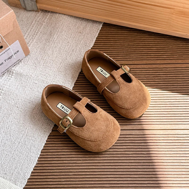 Girls Leather Shoes Toddlers Flats Princess Sweet Little Kids Soft Shoes T-strap Retro Classic Children's Dress Shoes for Party