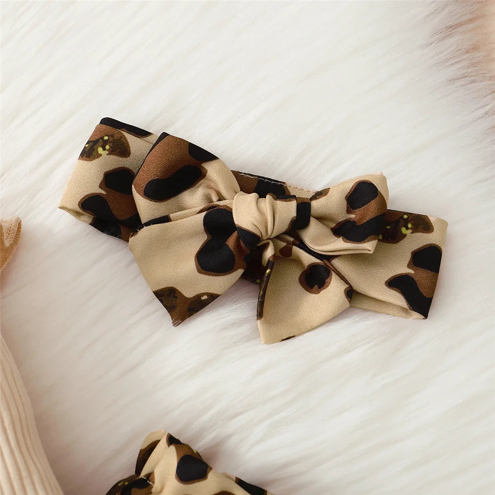 Conjunto de ropa para bebé recién nacido de 0 a 18 meses, body de manga larga + pantalones de leopardo + diadema, 3 piezas, atuendos de otoño a la moda para niña pequeña