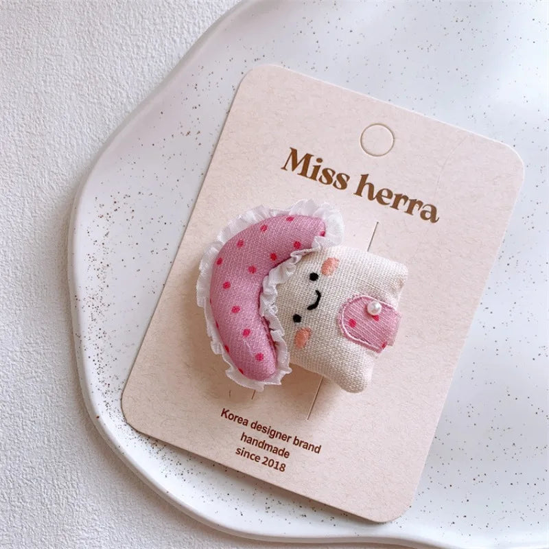 Pink Padded Fabric Cartoon Fruit Hair Clips Hair Ties for Girls Sweet Elastic Ponytail Holders Cute No Damage Hair Accessories