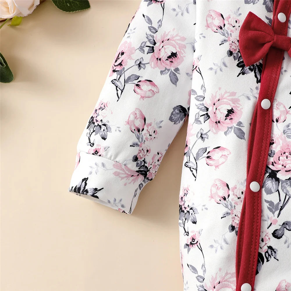 0-18 Monate Neugeborenes Baby Mädchen Strampler Kleidung Langarm Blumen Body Kostüm Süßer Baby Frühlings-Jumpsuit mit Hut
