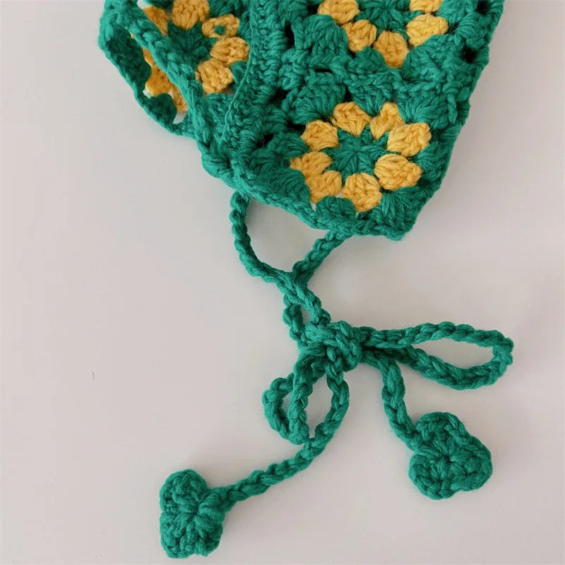 Miniainis Baby Handmade Flower Headbands Kids Retro Hollow Out Hair Ribbons Girls Children Cotton Knitted Infant Accessories