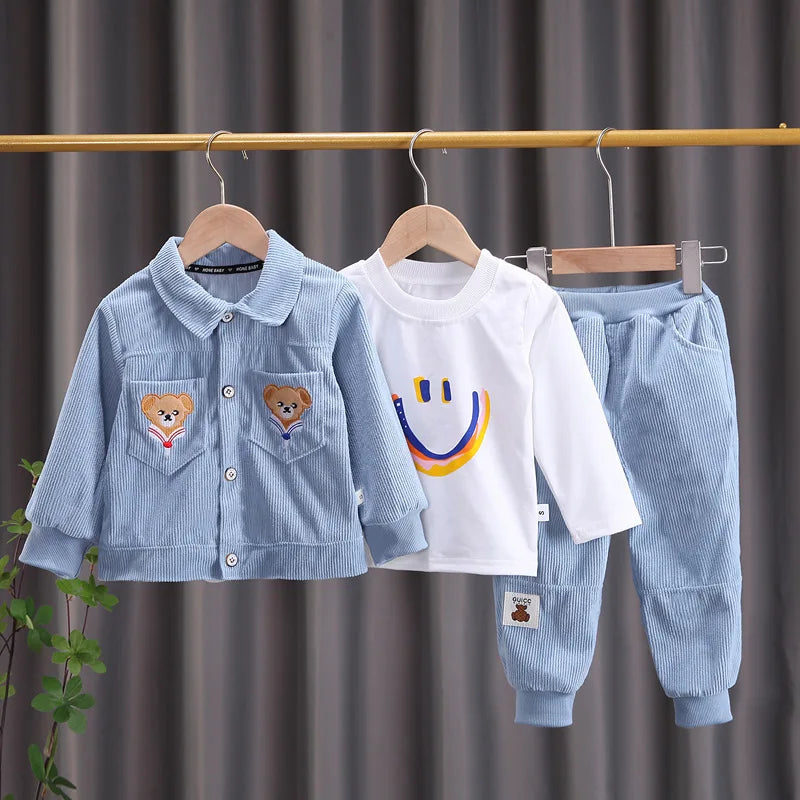 Toddler Baby Boys girl Clothes Set spring autumn corduroy Cartoon Clothing Sets Boys Hoodies Jacket And Pants Kids Suit 0-5Y