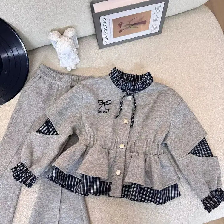 Mädchen Frühling Herbst Set Neuer Stil Kinder Baby Stylisch Puppenkragen Cardigan Lässige Hose Zweiteiliges Set Trendy