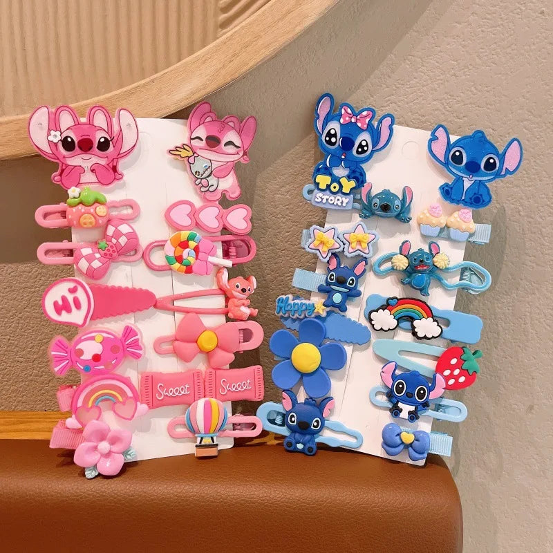 14 Pcs Baby Girl's Fashion Cartoon Stitch Hair Pin BB Hairpin Cute Girls Bangs Hair Accessories No Harm To Hair Baby Child Gifts