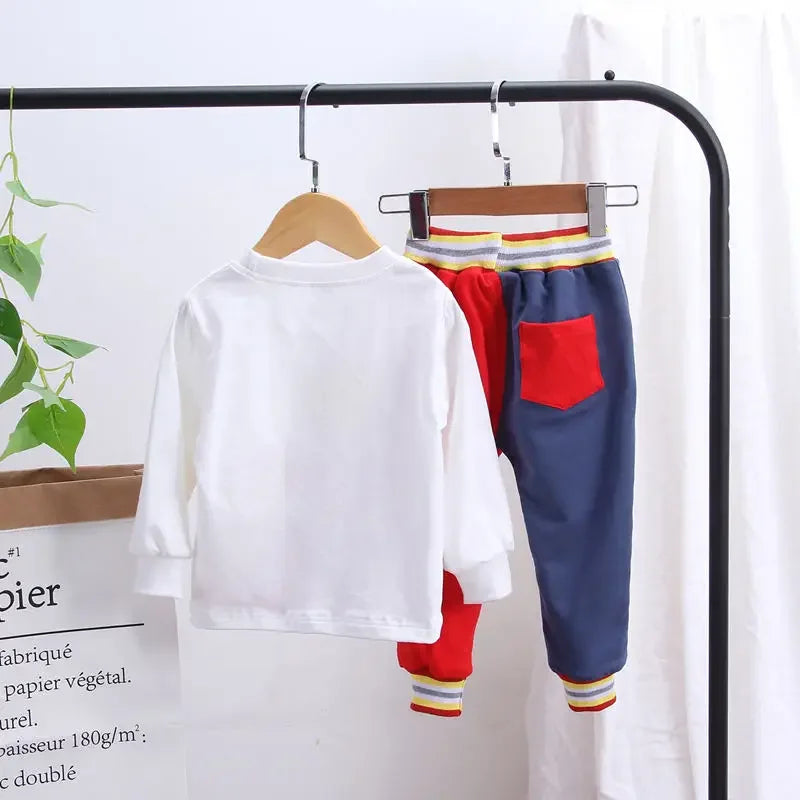 Conjuntos de ropa nuevos para niños, primavera otoño, chándales de dibujos animados para niños, trajes para niños, camiseta de manga larga + conjunto de pantalones de 0 a 5 años
