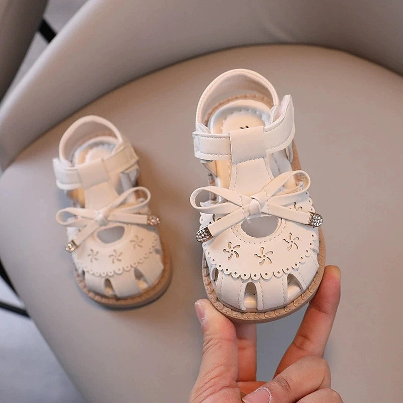 Baby Girl Sandals Summer New Breathable Fashion Princess Shoes with Bow Soft Sole Infant Toddler First Walkers 0-3 Years