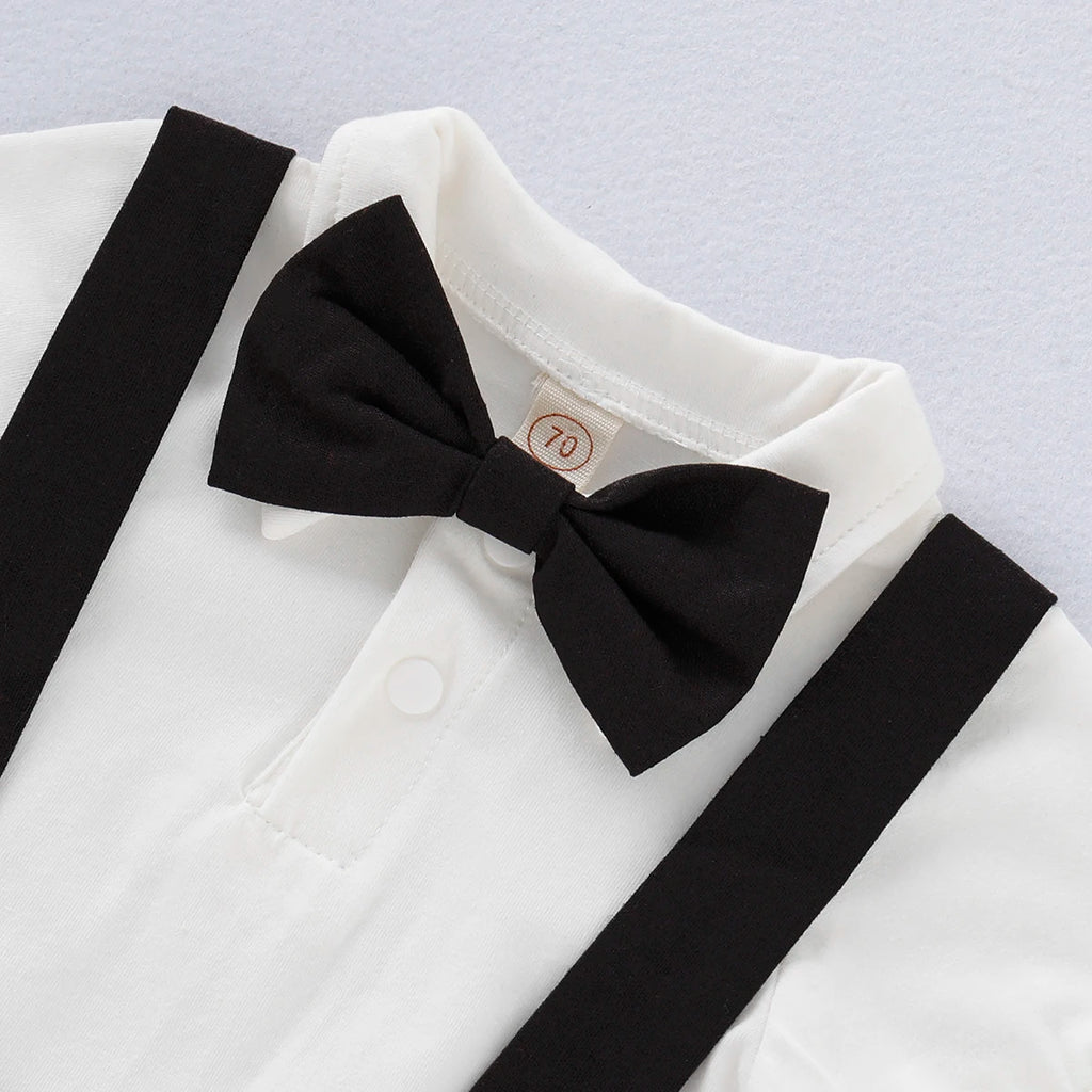 Conjunto de Traje Formal de Caballero para Bebé Recién Nacido, Camisa de Manga Corta con Lazo + Pelele de Pantalones Cortos, Moda de Verano, 2 Piezas