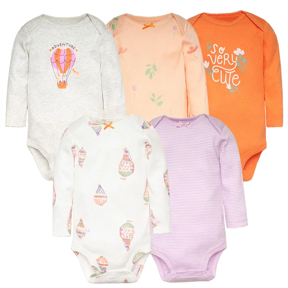 2026 Newborn Baby Girl Clothes Long Sleeve 100% Cotton 5 Pieces/Lot Baby Bodysuits Cartoon Underwear Infant Bebe Clothing 3-24M