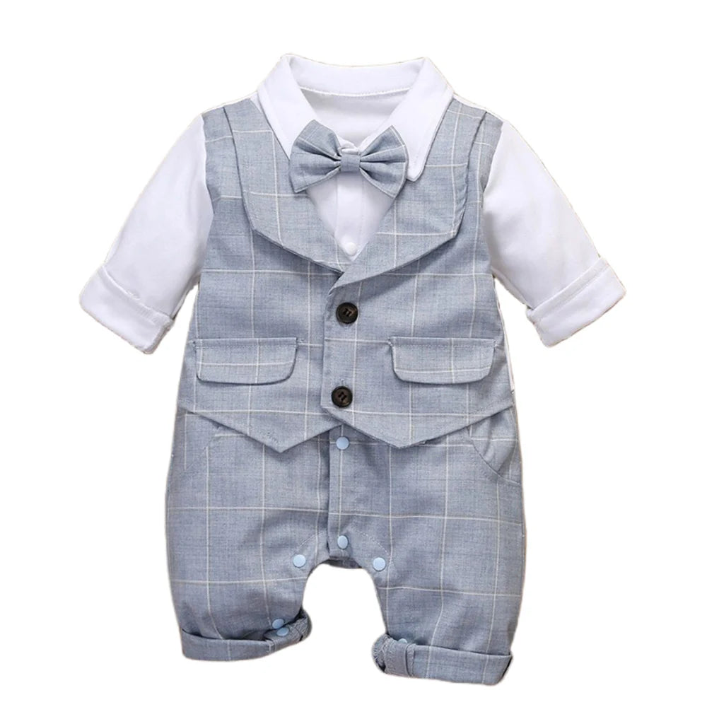 3-24M Festliches Jubiläumskleid Kleinkind Baumwoll-Partyanzug Baby Karo-Outfit Kleidung Neugeborener Jungen Weste Strampler Baby Geburtstag