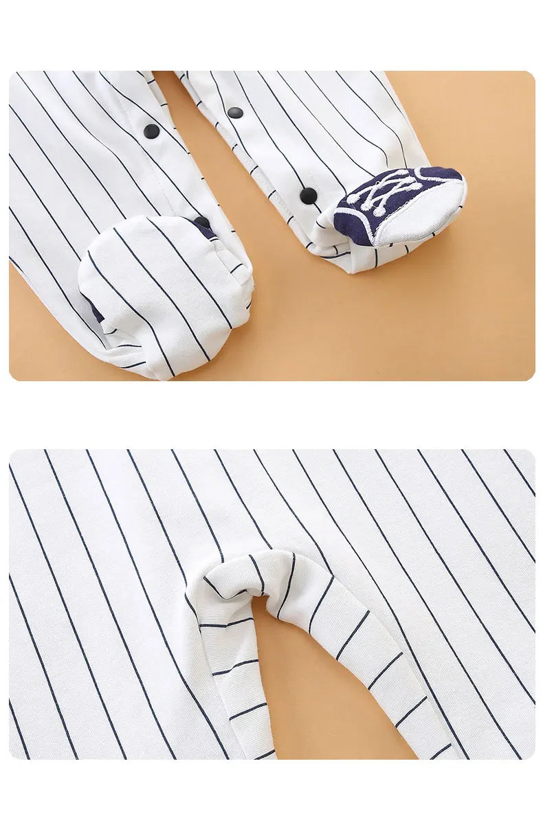 Uniforme de béisbol de algodón puro para bebé, manga larga bombacha, ropa de recién nacido, envoltorio de pies, primavera, otoño, 0-1 año