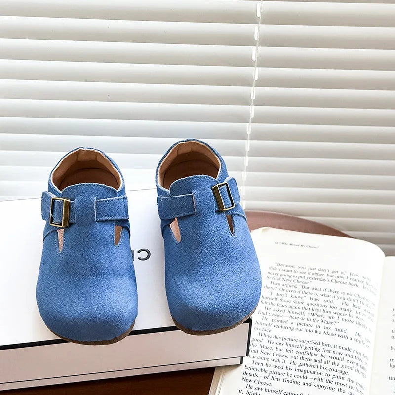 Baby Single Leather Shoes Boys Girls Candy Color Spring Flats Children Metal Buckle Design Genuine Leather Flats For School
