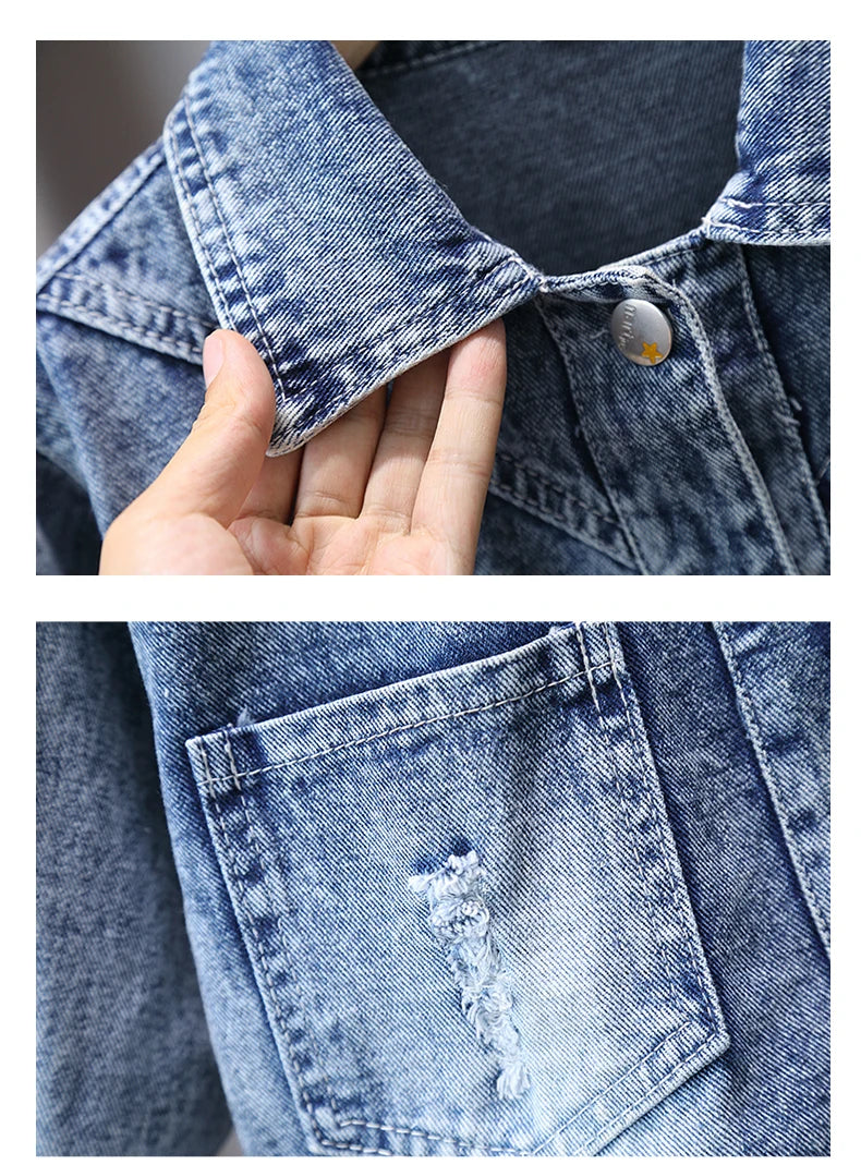 2-9 Years Babi Girls Denim Jacket New Fashion Baby Kids Jean Coats For Girls Cute Lace Bow Design Children Outerwear Clothing