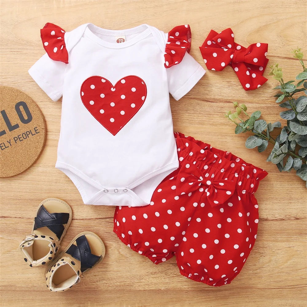 0-18Months Infants Baby Girl Set Black Short Sleeve Bodysuit+Polka Dot Shorts+Headband Toddler Girl Summer Fashion 3PCS Clothing