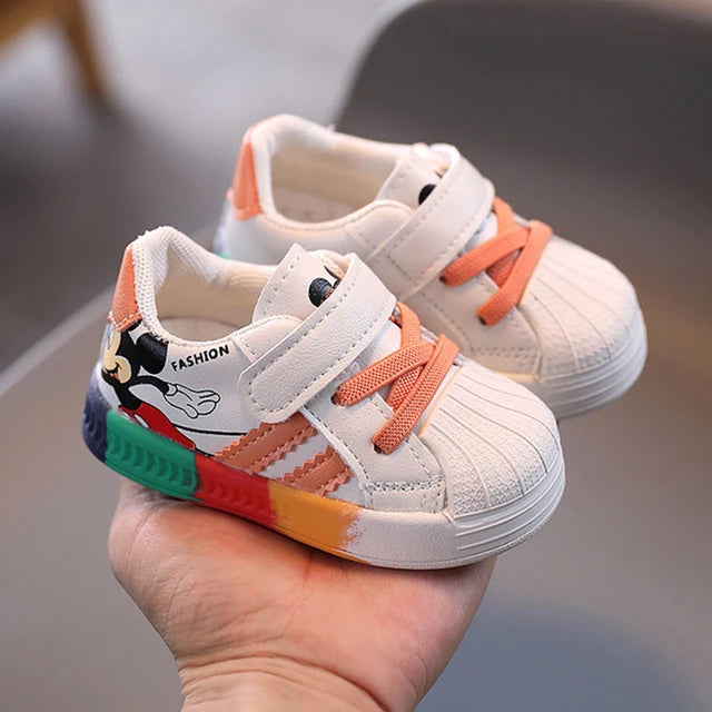 Mickey Minnie Children Casual Shoes Girls Boys Sneakers Kids Breathable Soft Sport Shoe Baby Toddler Outdoor Sneaker Spring