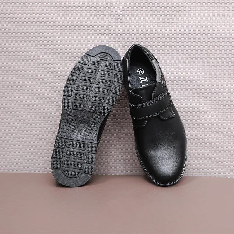 Children Campus Black Leather Shoes, Cowhide Single Shoes Spring And Autumn Style Breathable British Soft Boys Babies Children