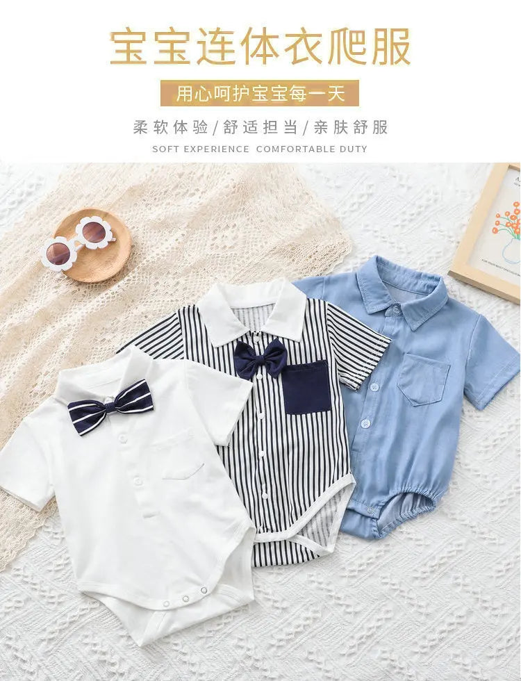 Mameluco de caballero para bebé niña o niño, con camisa, solapa, manga corta, conjunto para recién nacido, mono para bebé o infante