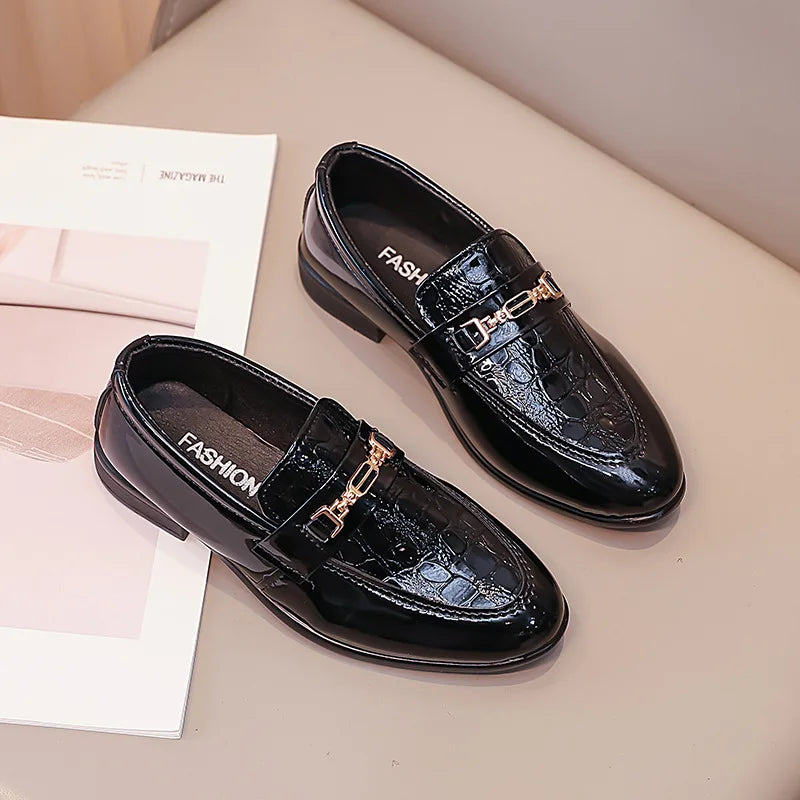 Children Leather Shoes Boys Formal Shoes Black Classic Point Toes Soft Bottom 2025 Spring Autumn British Style Kids Flat Shoes